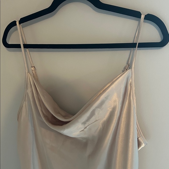 Bebe Champagne Satin Slip Dress with Cowl Neck - Picture 2 of 8